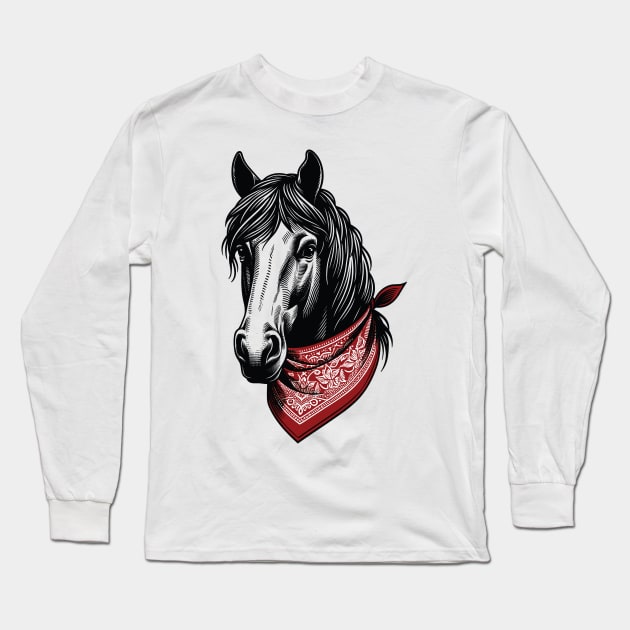 Horse with Red Bandana - Equestrian Horse Riding Graphic Long Sleeve T-Shirt by Graphic Duster